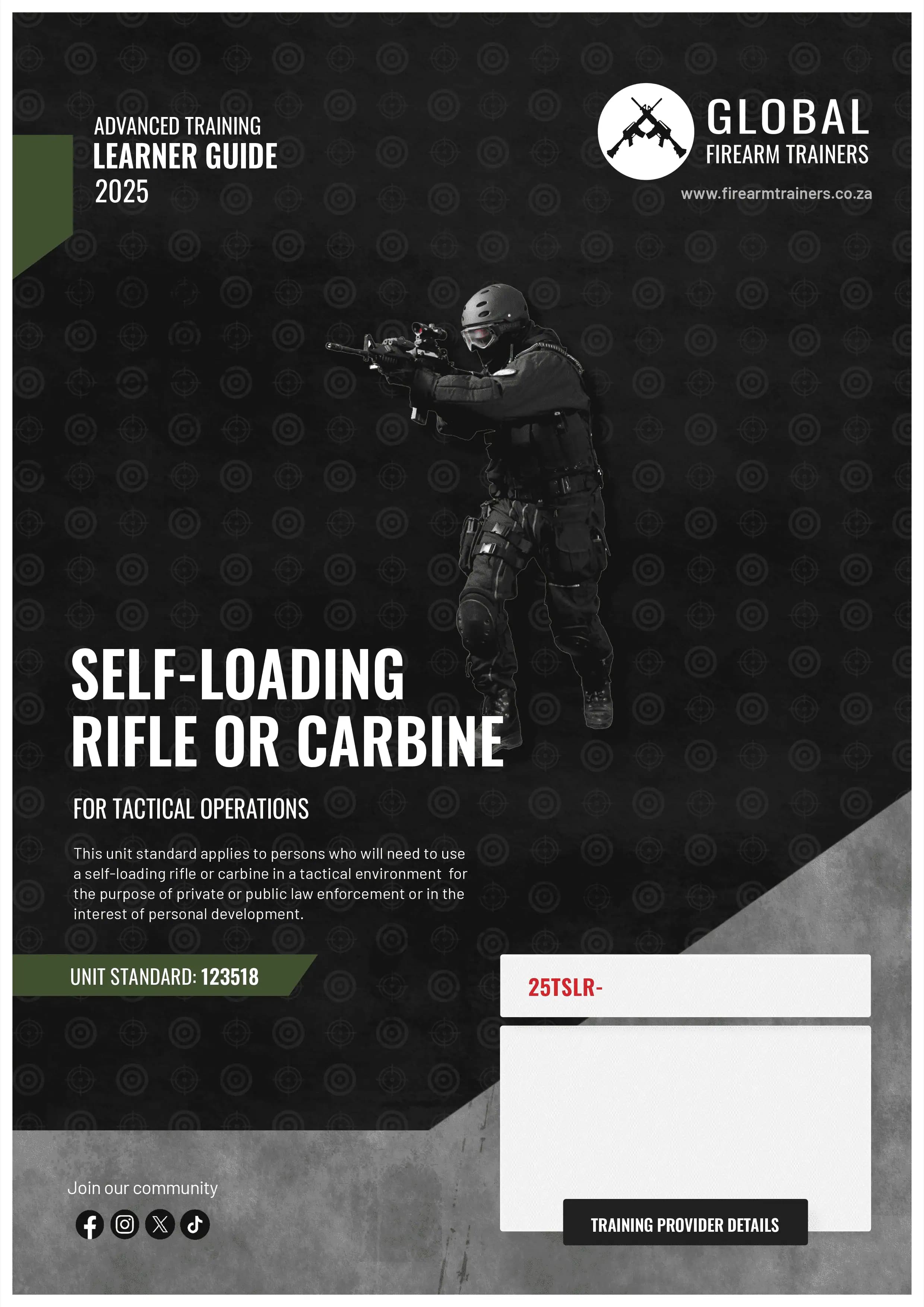 Self-loading rifle / carbine learner guide cover
