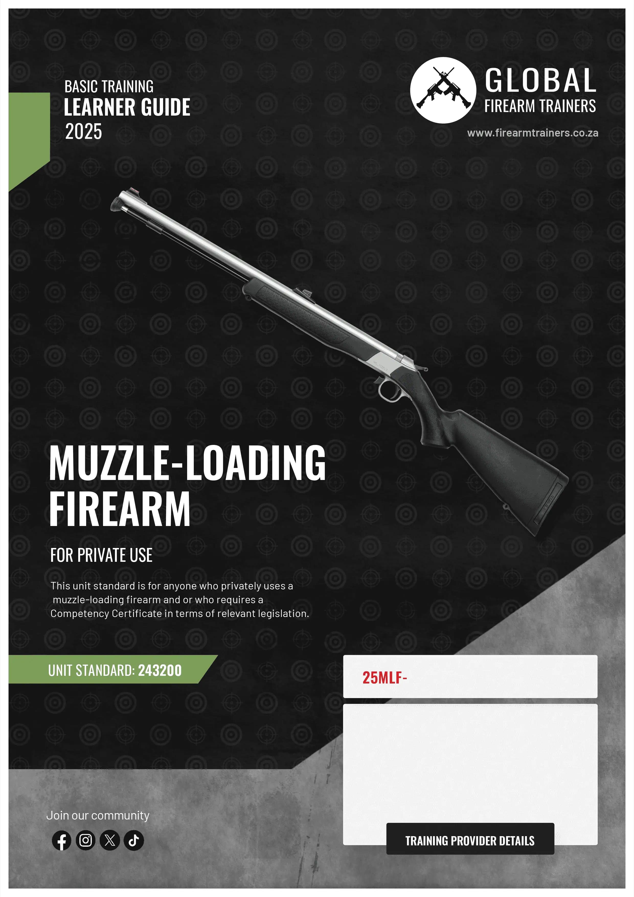 Muzzle-loading firearm learner guide cover